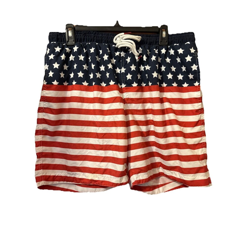 Kinnly Men’s Patriotic Swim Trunks USA Size XL Drawstring Mesh Liner 7” Inseam